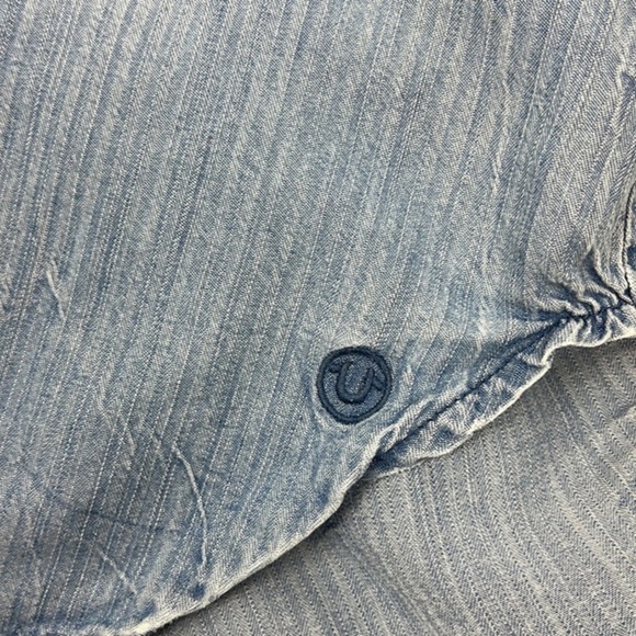 True Religion Military Women's‎ Shirt Blue Button Front Top Blouse Size S - Picture 10 of 11